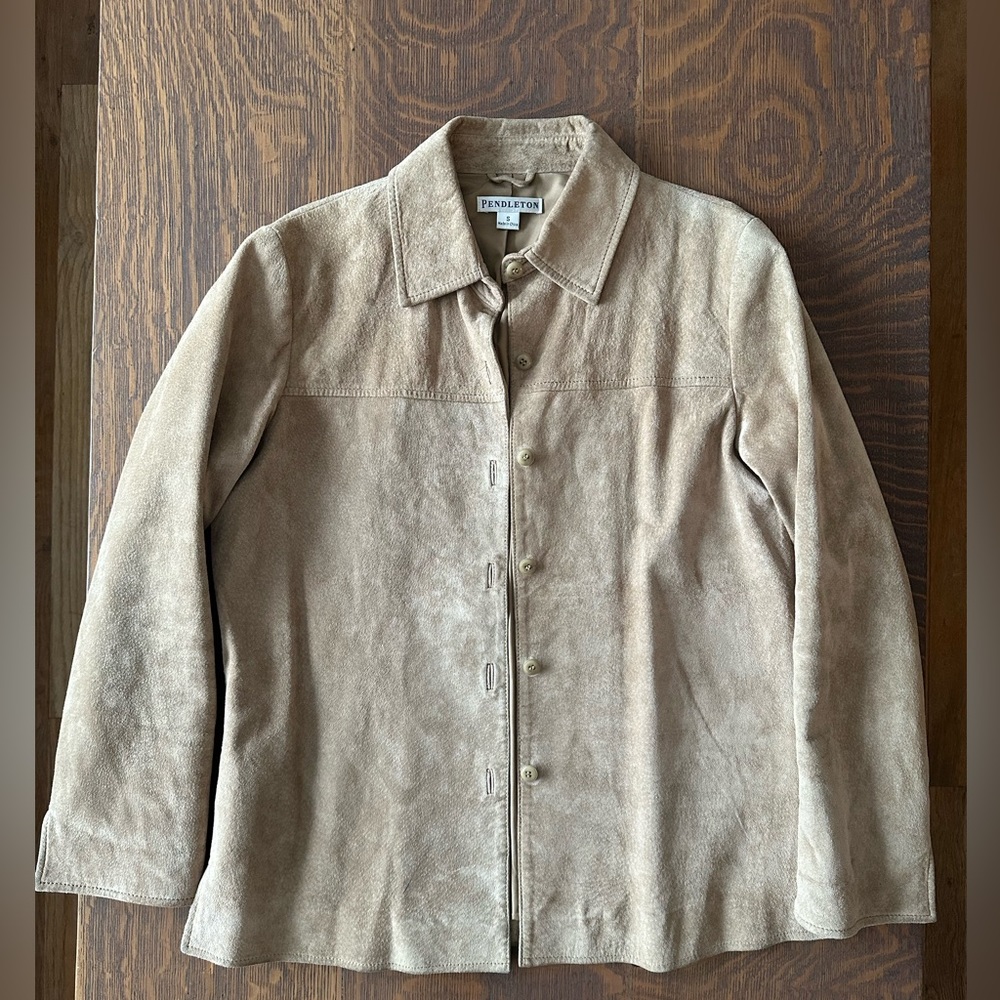 Pendleton Women Small Suede Leather Button Down Shirt Jacket Tan